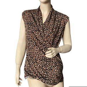 Chaus Ny Women's Animal Print Wrap Top Blouse Tunic Sleeveless Size Medium